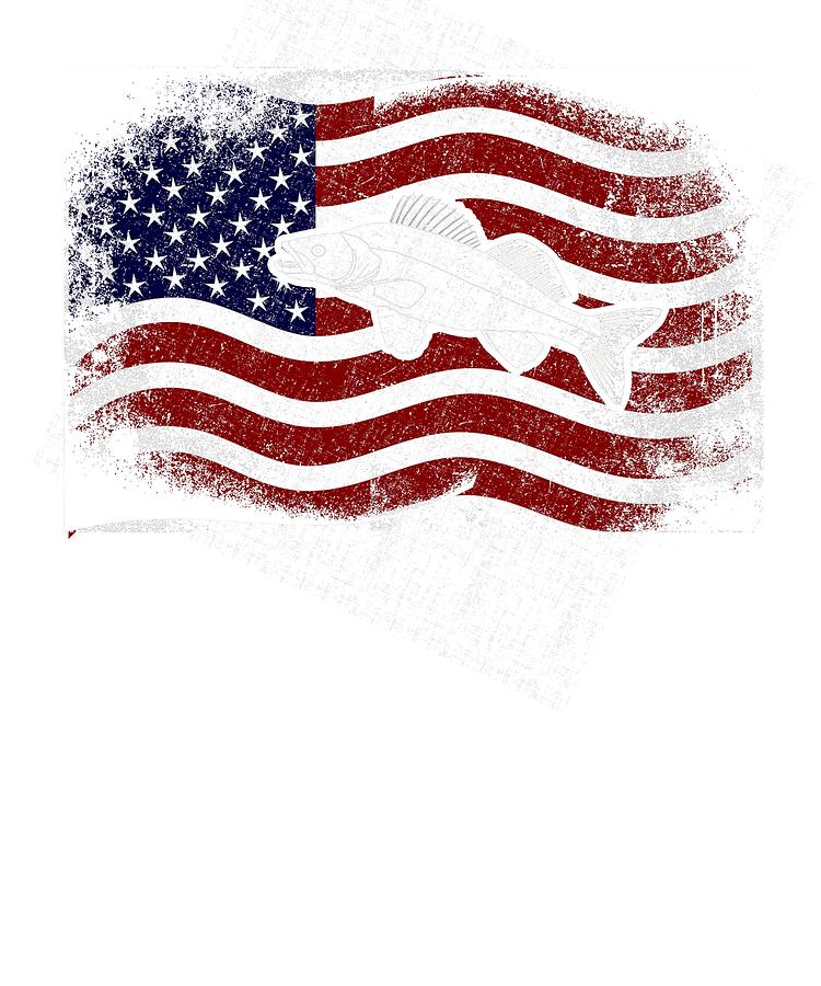 750x900 Patriotic Fisherman Walleye Fishing American Flag Drawing