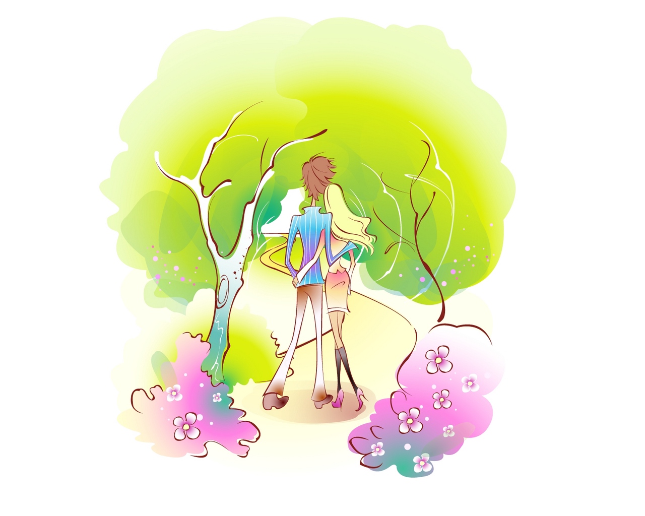 1280x1024 Download Wallpaper Couple, Art, Drawing, Love, Forest