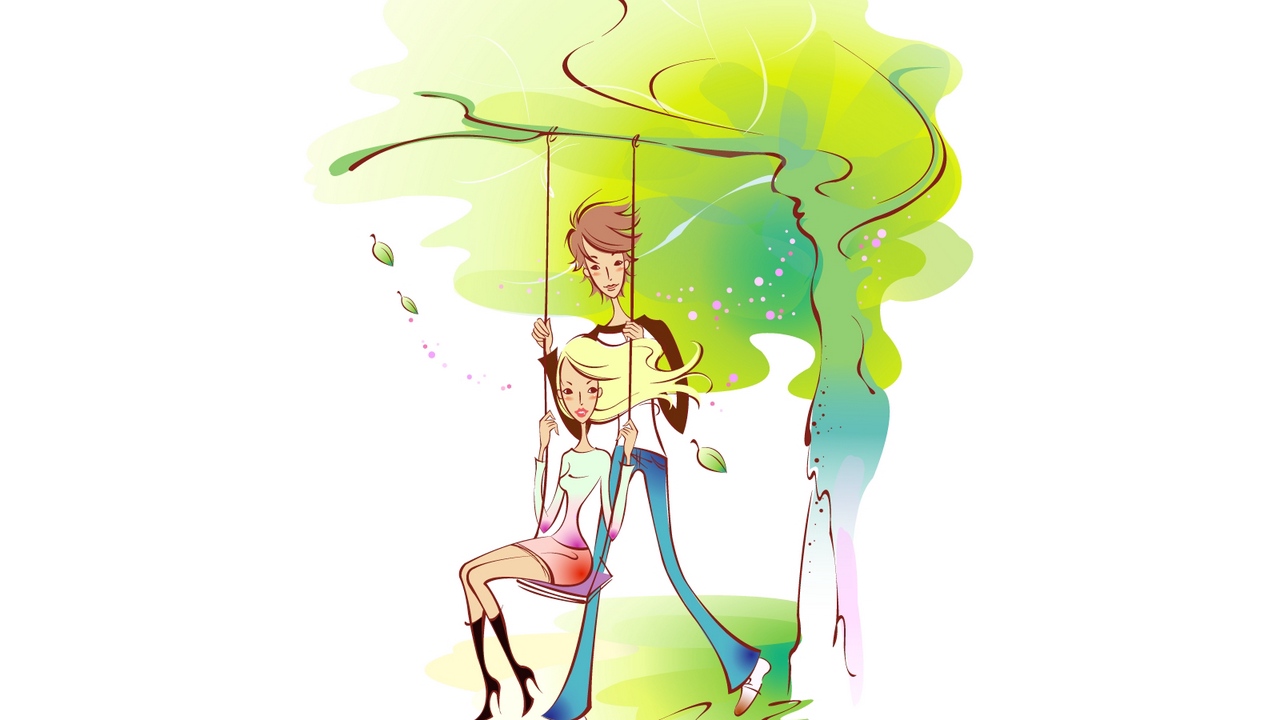 1280x720 Download Wallpaper Couple, Art, Drawing, Love, Swing