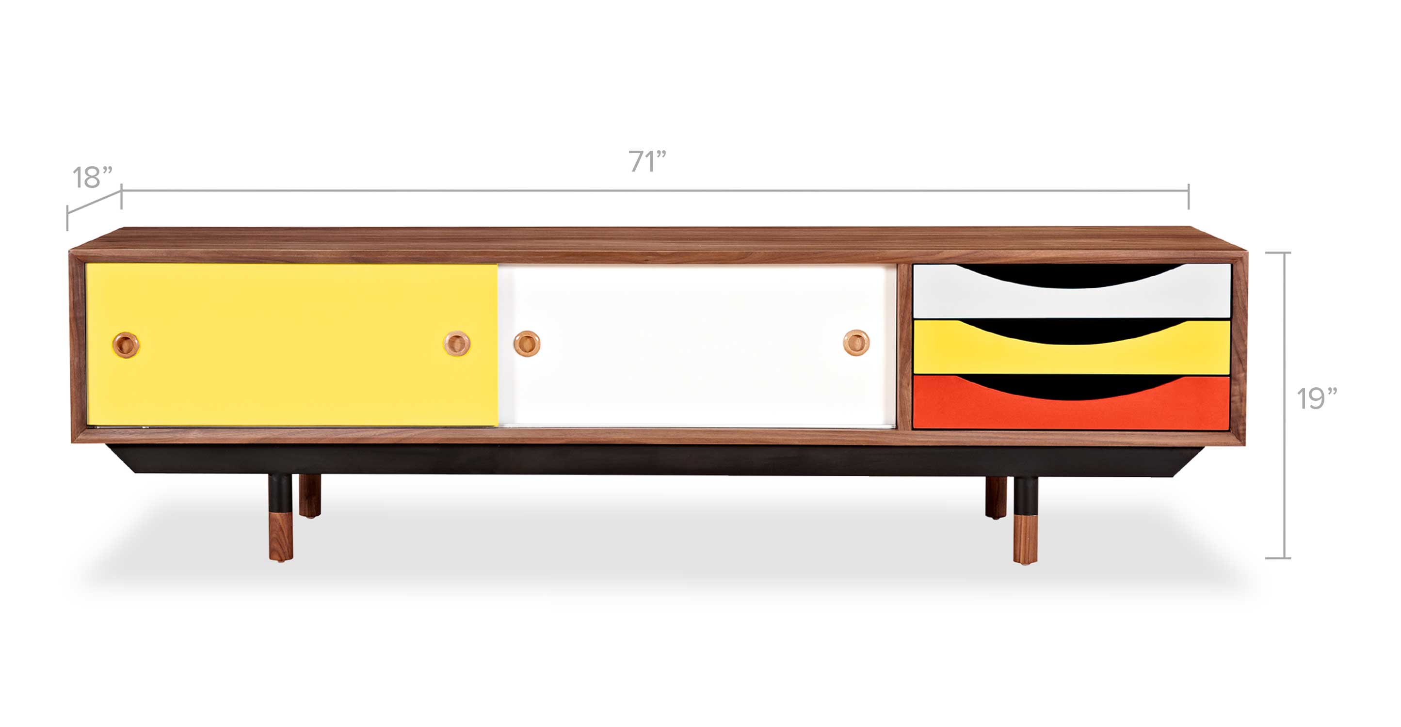 2889x1500 Color Theory Media Cabinet, Walnutyellow