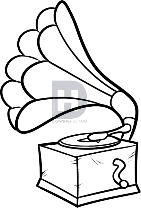 488x720 How To Draw A Record Player, Phonograph, Step