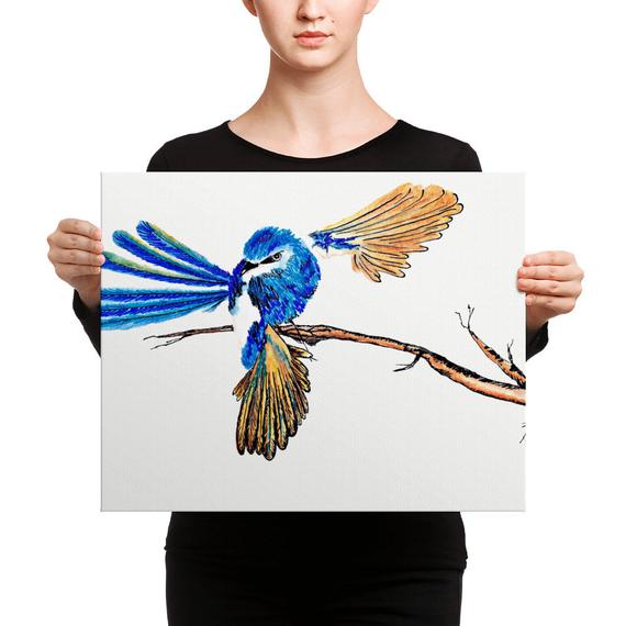 570x570 australian blue fairy wren bird ink drawing poster wall art etsy