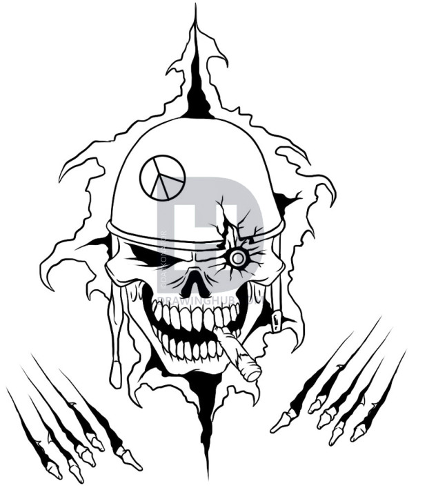 619x720 How To Draw A War Skull, Step