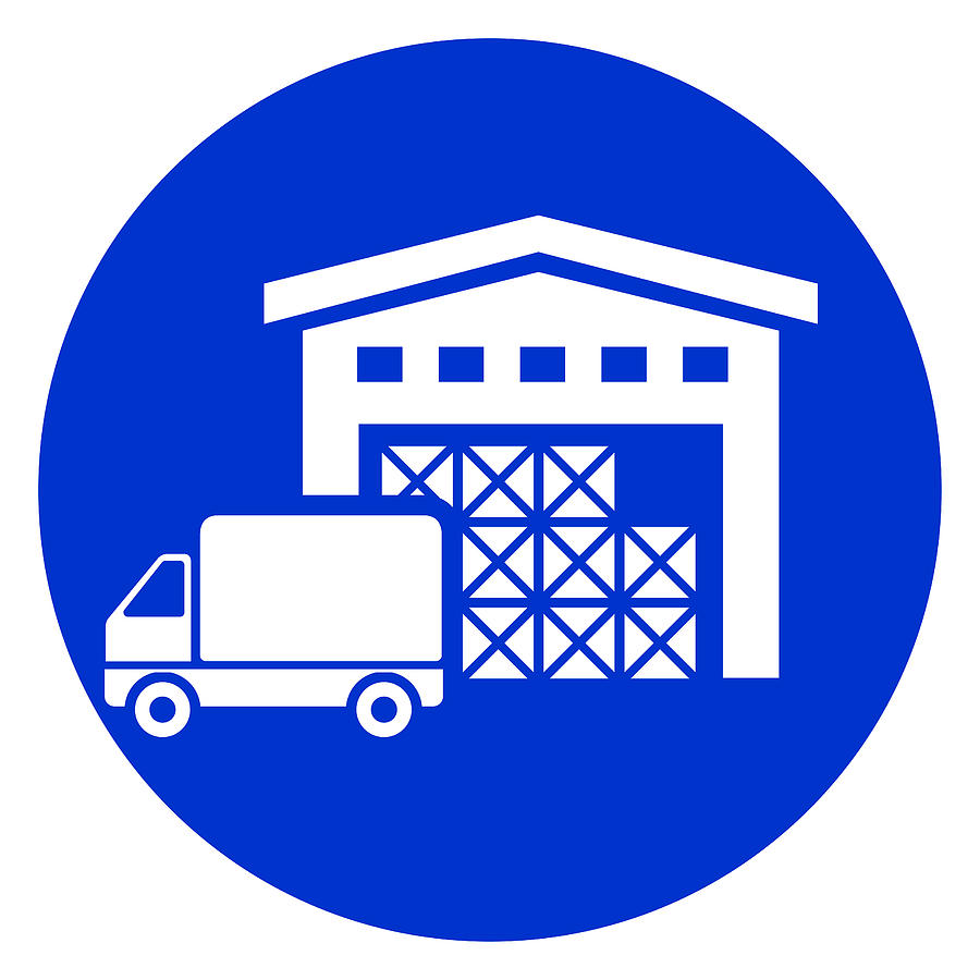 900x900 Warehouse Circle Blue Icon Drawing