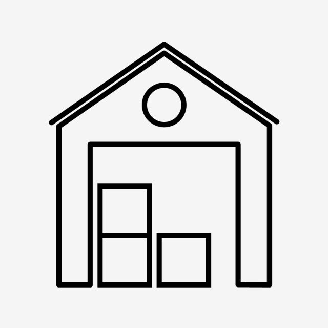 640x640 warehouse line black icon, warehouse, store, box png and vector