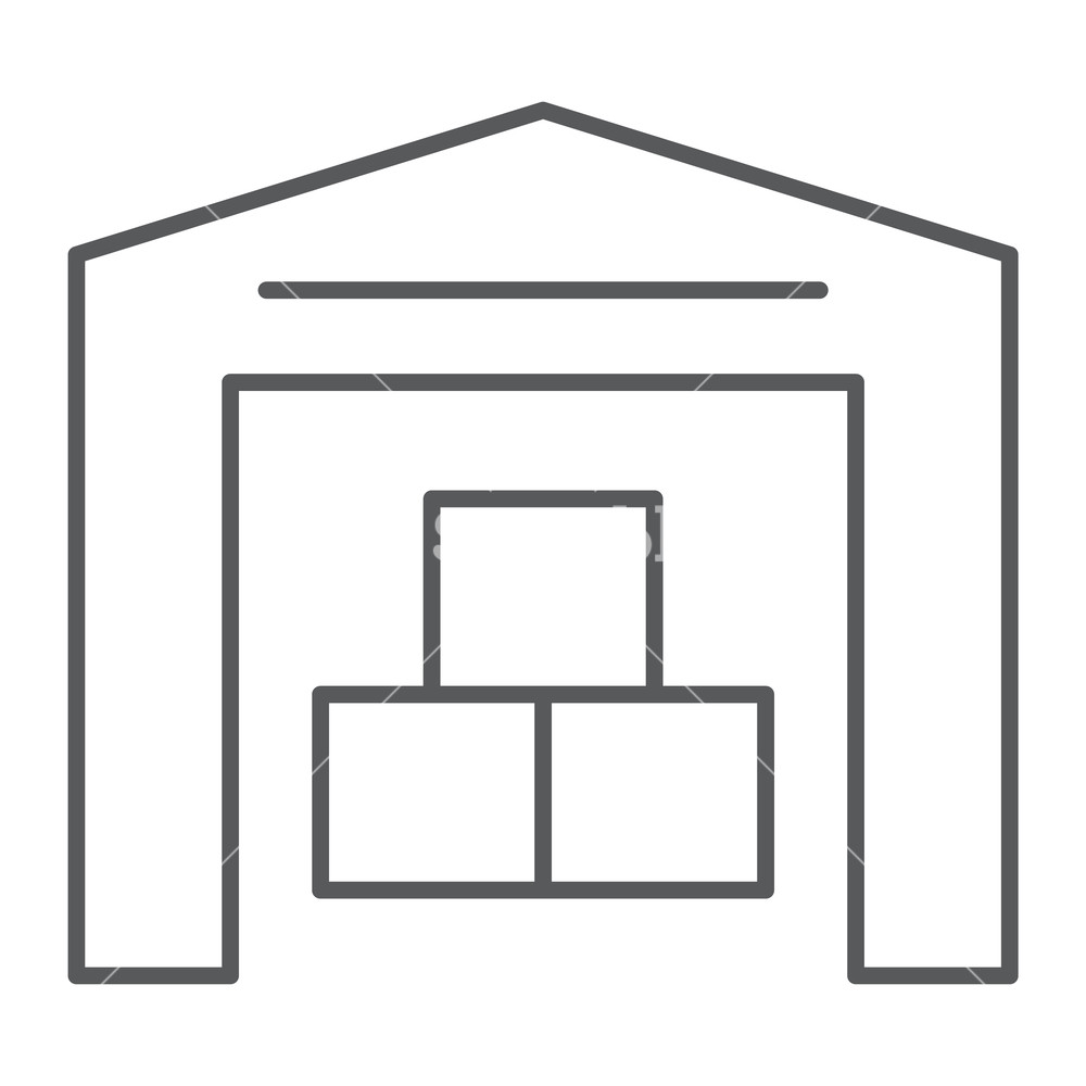 1000x1000 Warehouse Thin Line Icon, Building And Store, Storage Sign, Vector