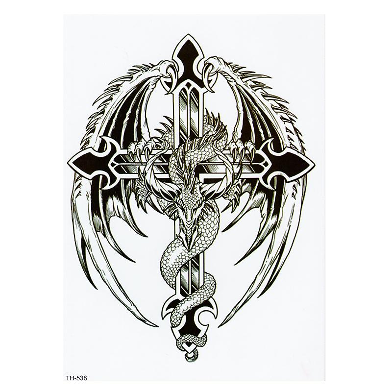 800x800 Warrior Angel Wings Cross Temporary Tattoo, Set Of Crucifix