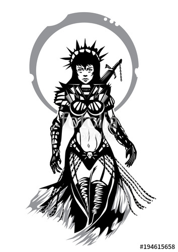 354x500 Priestess Warrior Fantasy Silhouette Illustration Stock Image