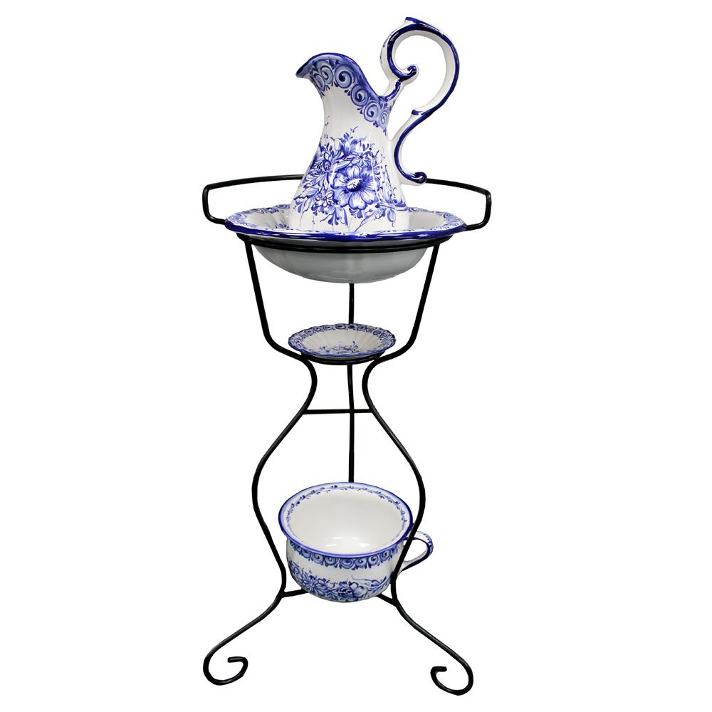 1000x1000 Hand Painted Portuguese Ceramic Wash Basin With Stand, Pitcher