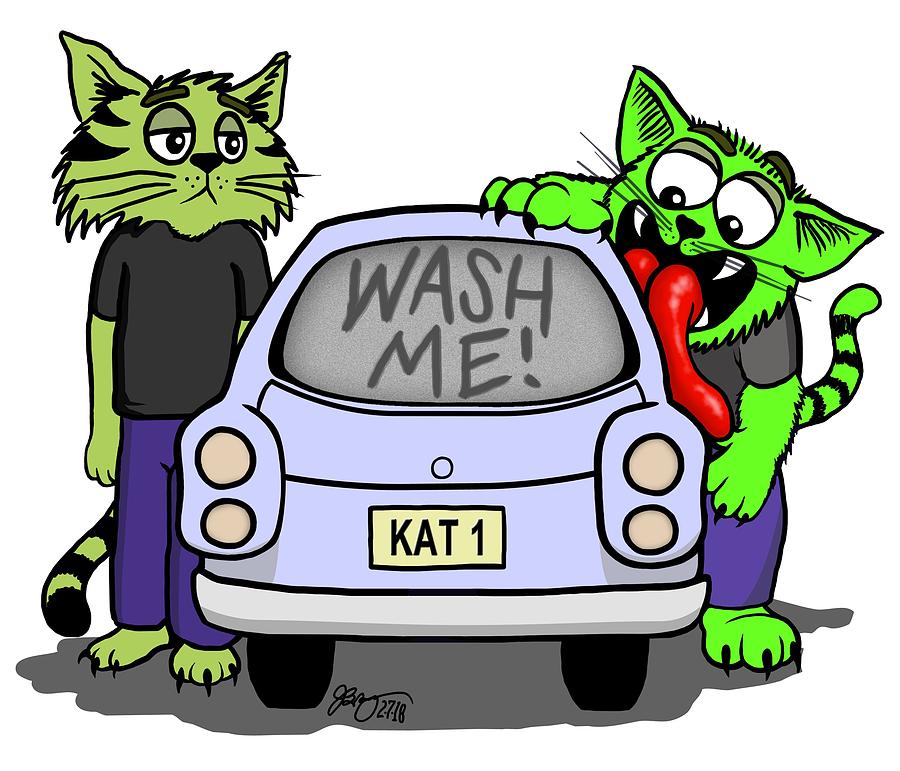 900x771 Wash Me Cats Drawing