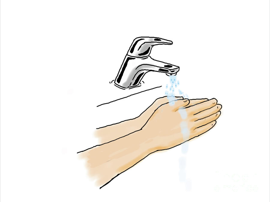 900x674 Hand Washing Water Faucet Tap Drawing Digital Art