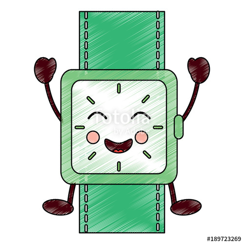 500x500 Kawaii Wrist Watch Bracelet Square Cartoon Vector Illustration