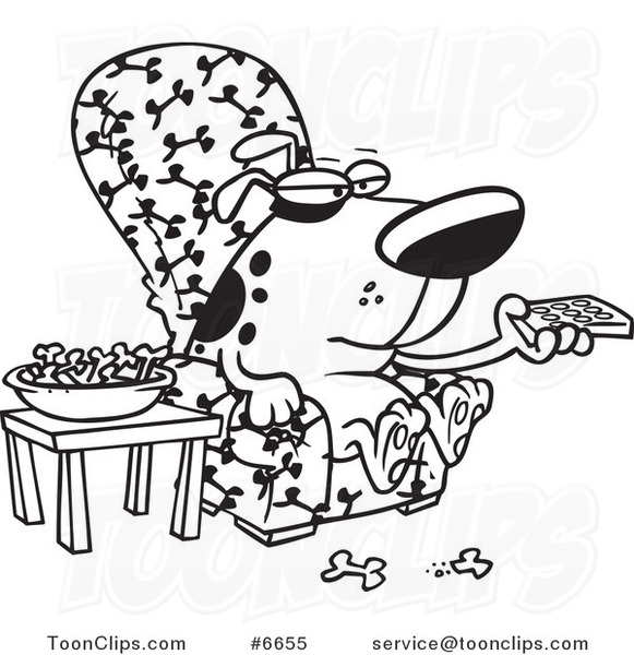 581x600 Cartoon Black And White Line Drawing Of A Dog Munching On Bones