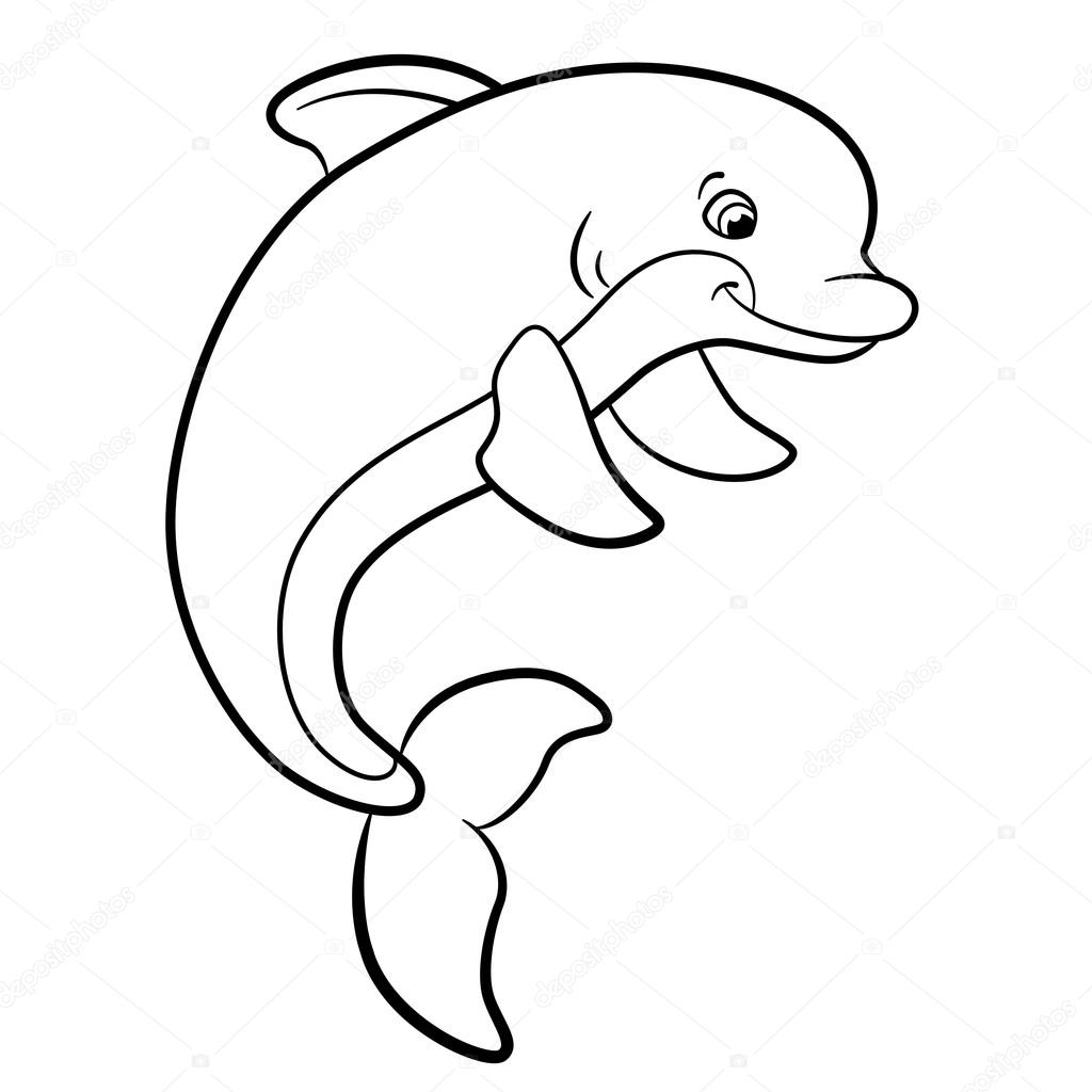 Дельфин раскраска для детей на прозрачном фоне