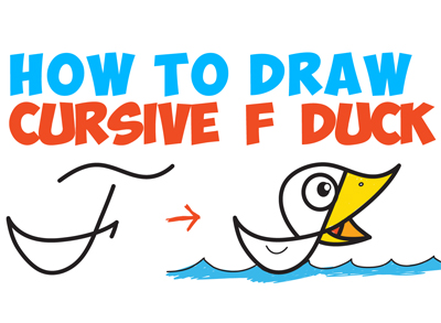 400x293 How To Draw Cartoon Duck On Water From Cursive Letter F