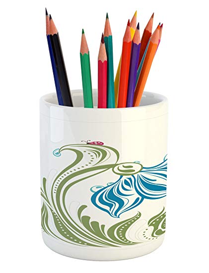 421x550 Lunarable Blue Floral Pencil Pen Holder, Artistic