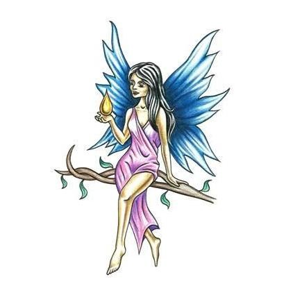 435x435 Blue Wing Fairy In Pink Dress With A Water Drop Tattoo Design