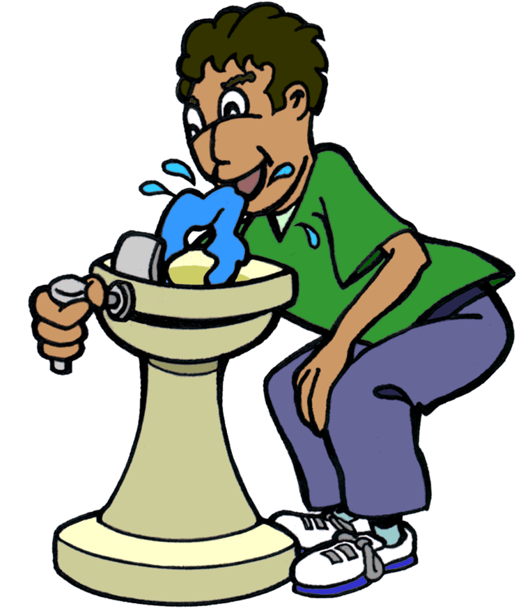 751x873 Drawing Of Boy Bending Over To Drink From A Water Fountain