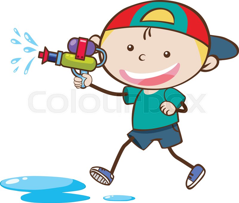 800x681 Doodle Kid Playing Water Gun Stock Vector Colourbox