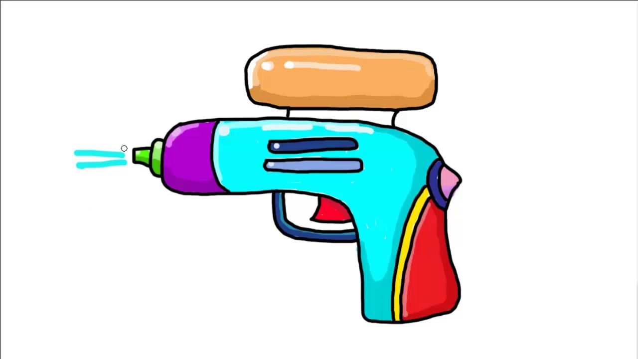 1280x720 How To Draw Water Gun, Coloring Book Toys For Kids Learning