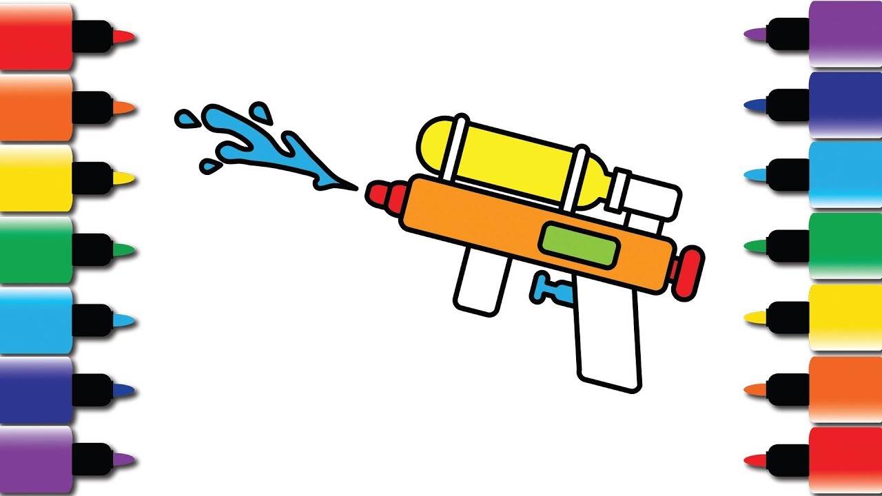 1280x720 How To Draw Colorful Water Gun Drawing And Colouring Video