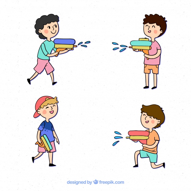 626x626 Kids Playing With Plastic Water Guns Vector Free Download