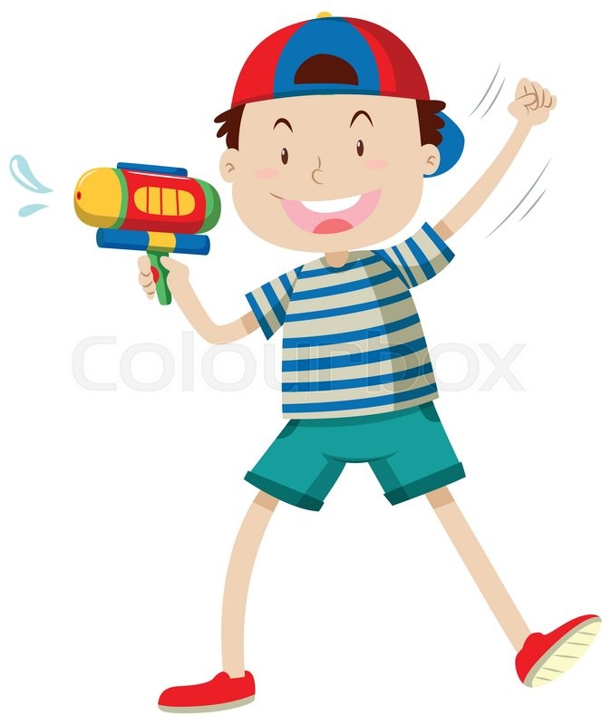674x800 Boy With Water Gun Illustration Stock Vector Colourbox