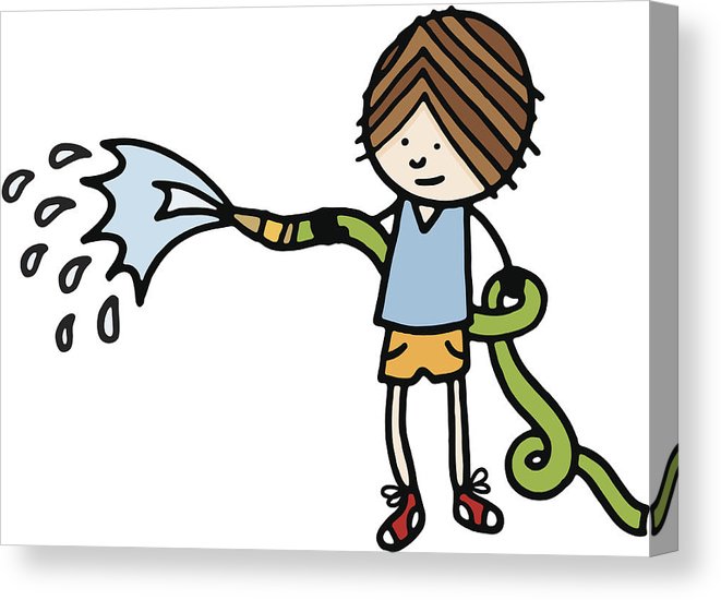 661x550 Boy With Hose Pipe And Water Canvas Print Canvas Art