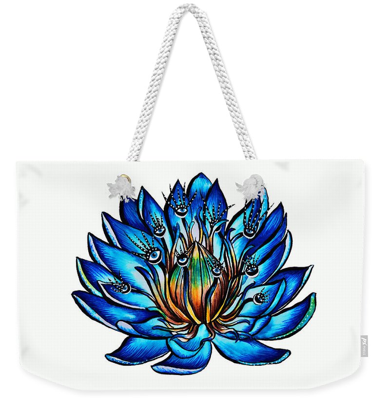 800x845 Weird Multi Eyed Blue Water Lily Flower Weekender Tote Bag