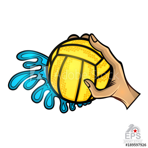 500x500 hand hold water polo ball with water splash from one side vector
