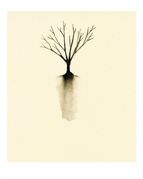 570x713 Little Tree Silhouette Art Print Of Watercolor Painting