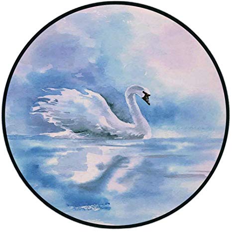 466x466 Printing Round Rug, Swan, Watercolor Drawing Picture