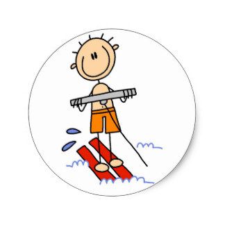 324x324 Stick Figure Water Skiing Tshirts And Gifts Classic Round Sticker