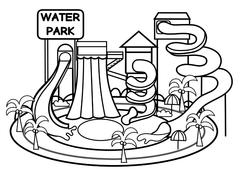 990x765 waterpark water slide coloring page