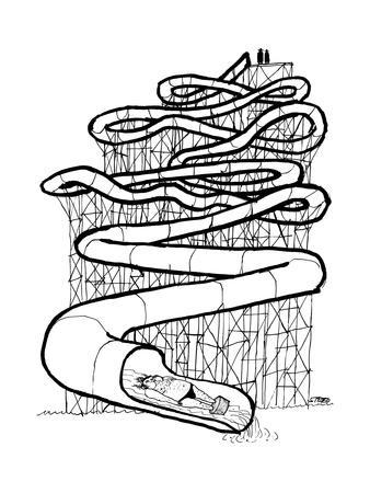 338x450 a man in cement shoes empties out of a long flume waterslide,way