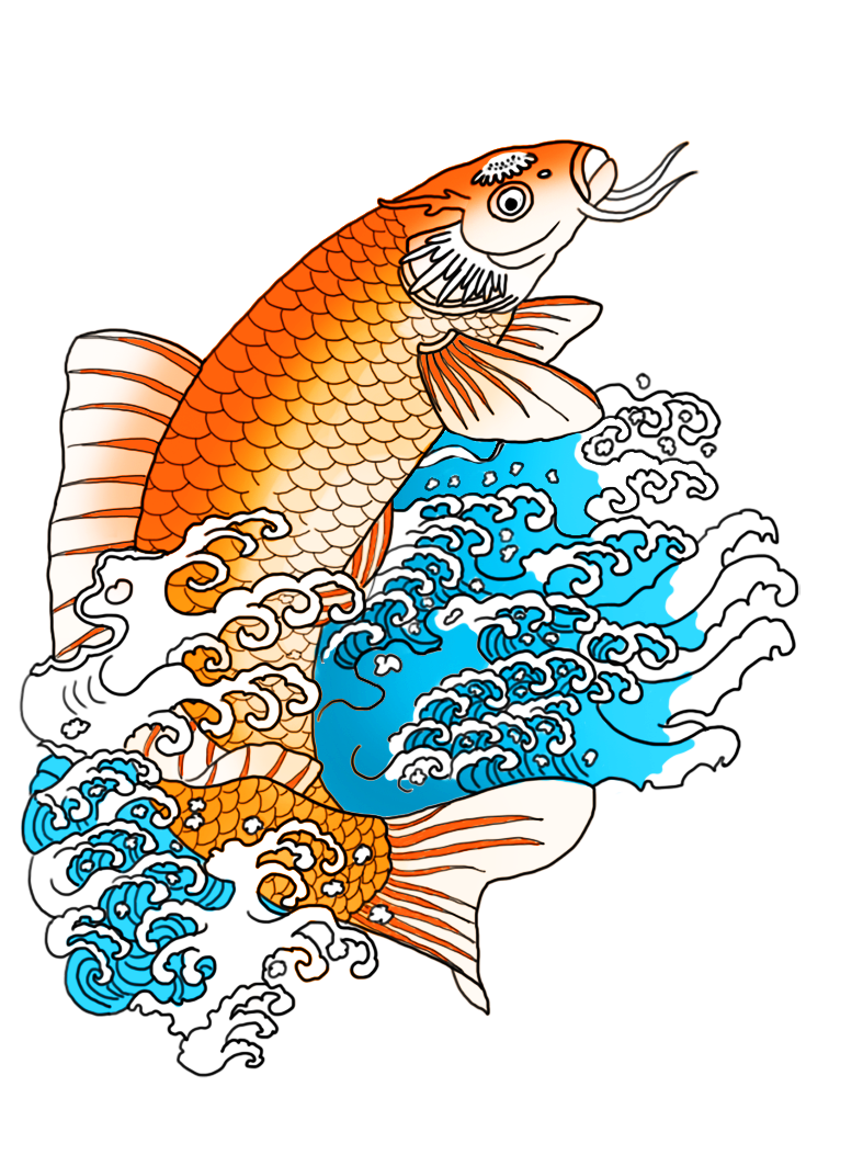 787x1063 Koi Fish Drawing Color Blue