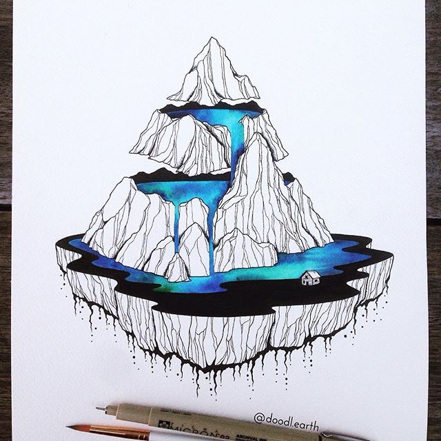 640x640 drawings waterfall drawing, stippling