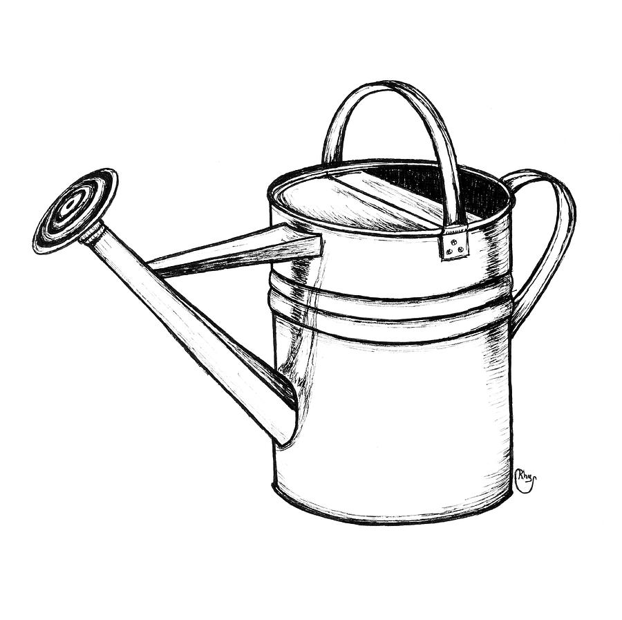 900x897 Watering Can Drawing