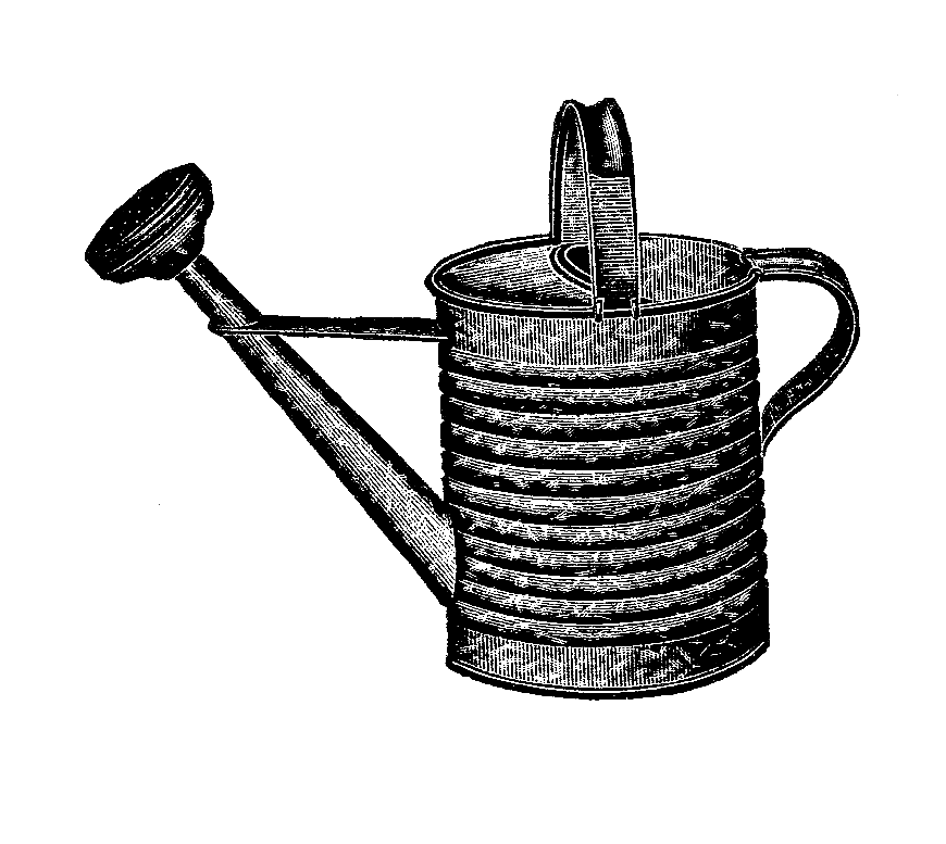 870x777 Garden Watering Can Ephemeracollage Black, White Illustration