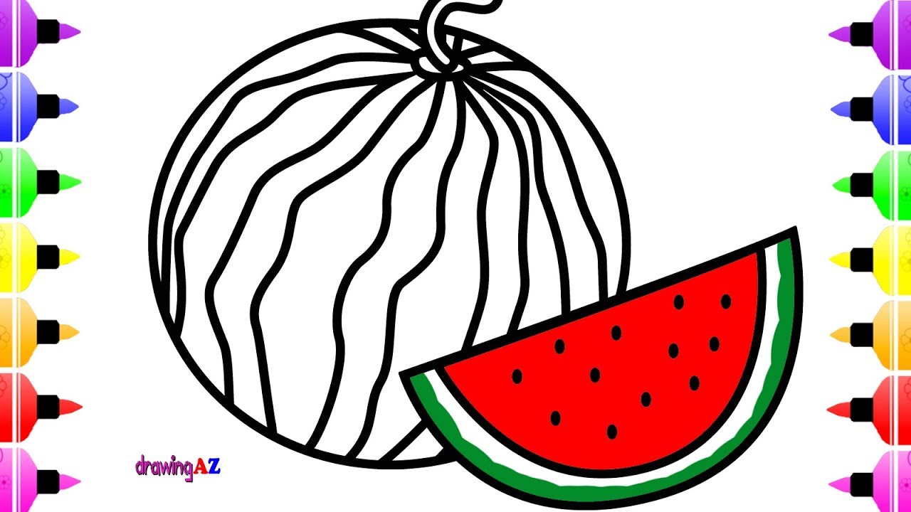 1280x720 How To Draw Watermelon For Kids Coloring Book With Marker