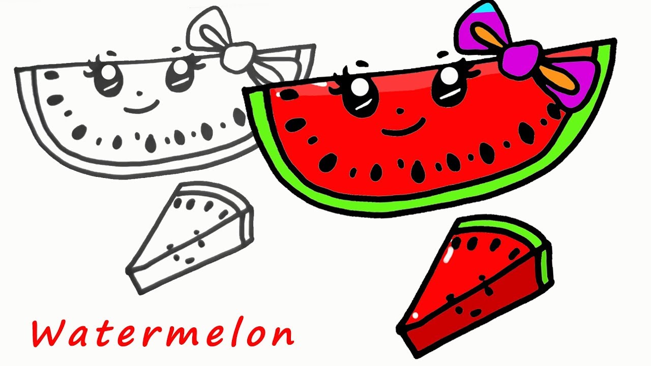 1280x720 How To Draw Cute Watermelon Slice Step