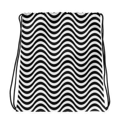 394x394 Black And White Wave Pattern Drawstring Bag Positivity Apparel