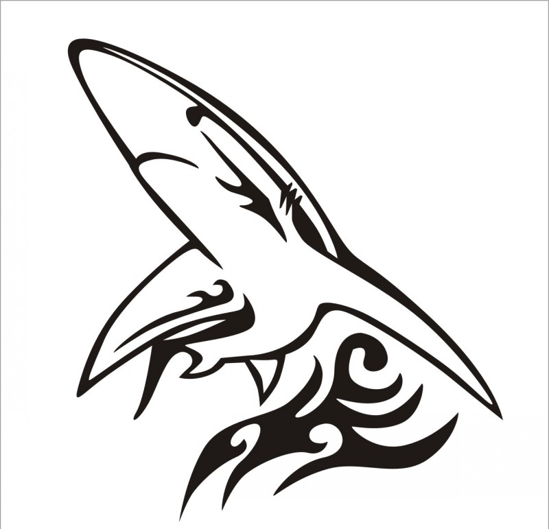 800x771 Awesome Black Tribal Shark And Wave Element Tattoo Design