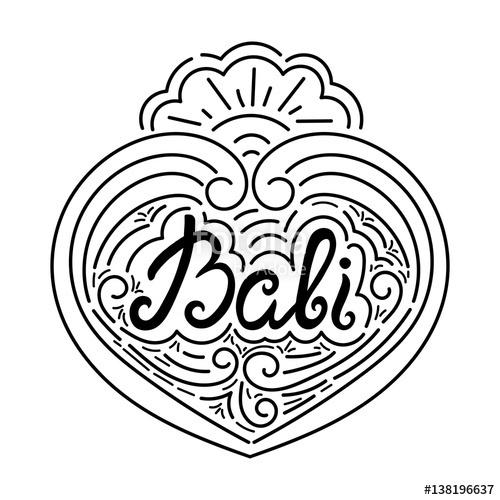 500x500 Bali Ink Hand Drawn Lettering Design Vector With Waves And Sunset