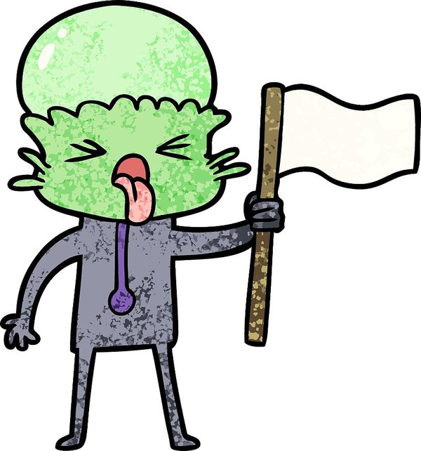 600x642 Weird Cartoon Alien Waving Flag Art Print