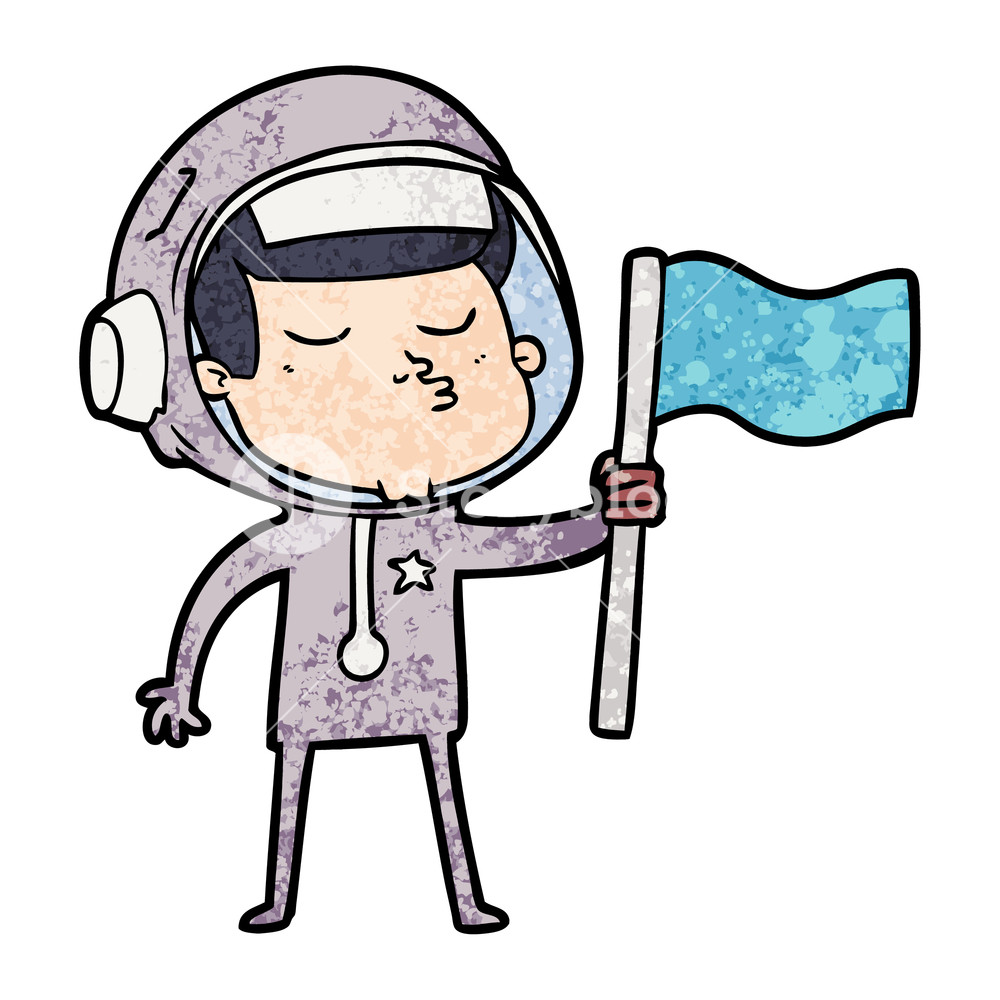 1000x1000 Cartoon Confident Astronaut Waving Flag Royalty Free Stock Image
