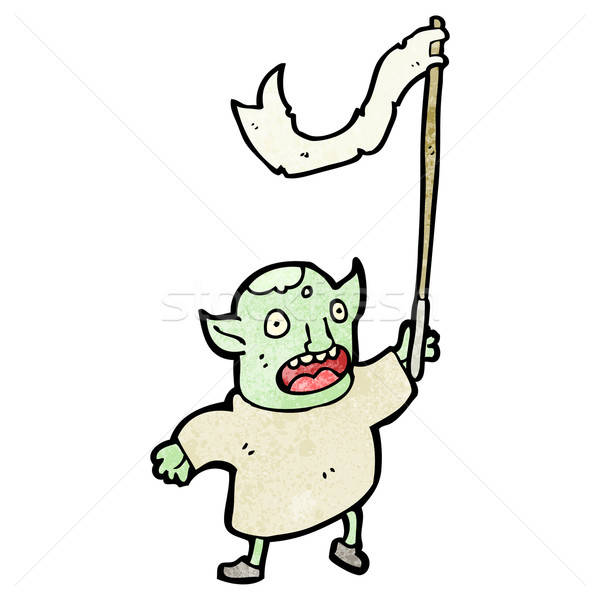 600x600 Cartoon Goblin Waving Flag Vector Illustration Lineartestpilot
