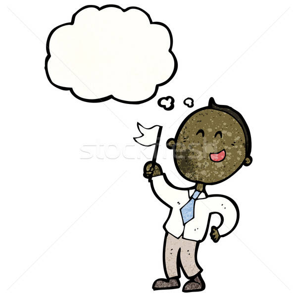 600x600 Cartoon Happy Boy Waving Flag Vector Illustration