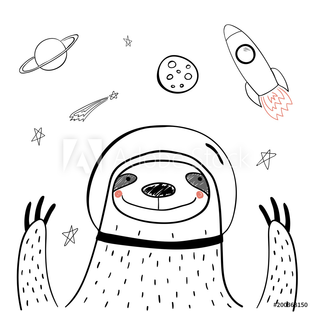 1000x1000 Photo Art Print Hand Drawn Portrait Of A Cute Funny Sloth