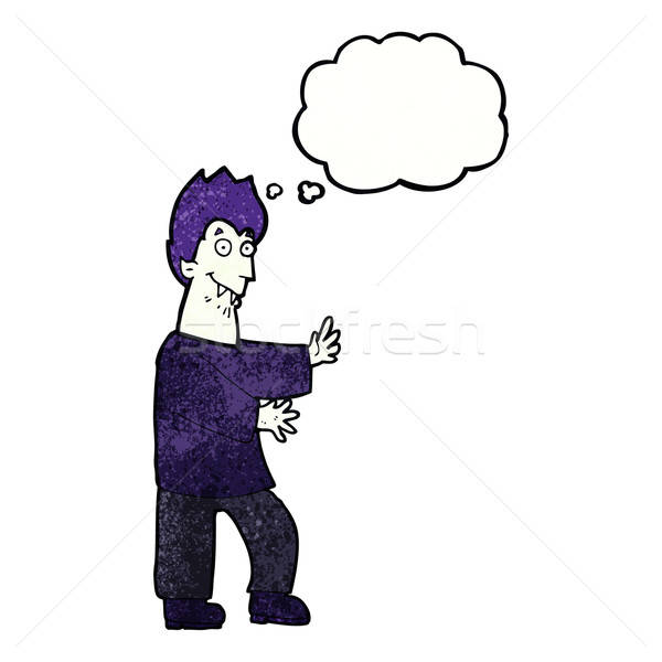 600x600 Cartoon Vampire Waving Hands With Thought Bubble Vector